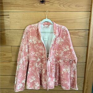 Free People Pink and White Jean Jacket